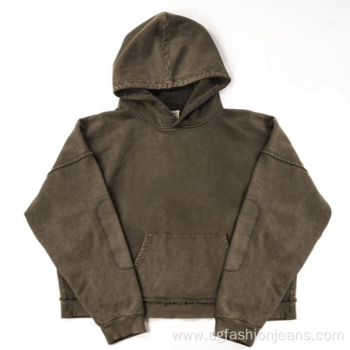 Mens Cotton Vintage Wash Distressed Pullover Hoodies